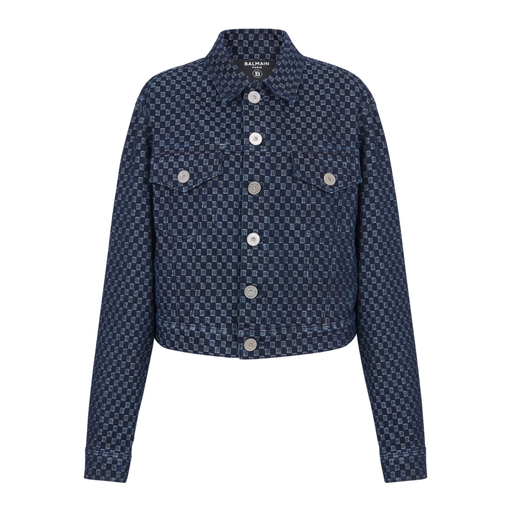 Balmain Mini monogram jacquard jeansjacka Blue, Dam