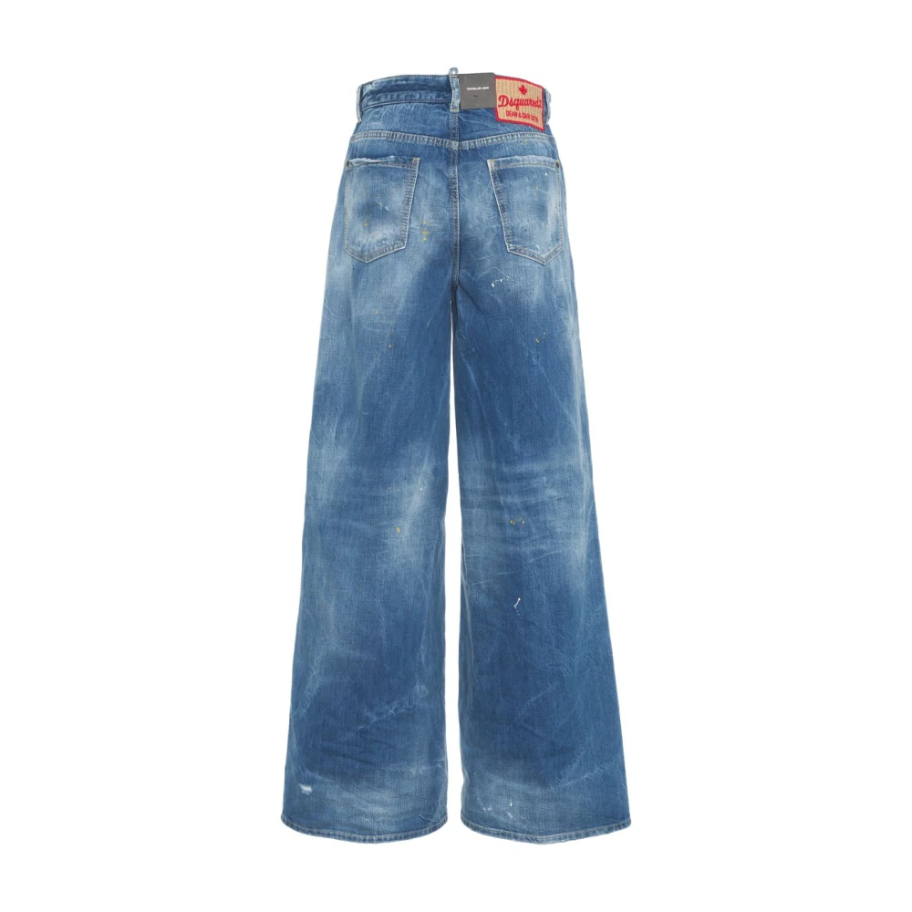 Dsquared2 Blauwe Wide Leg Distressed Jeans Blue Dames