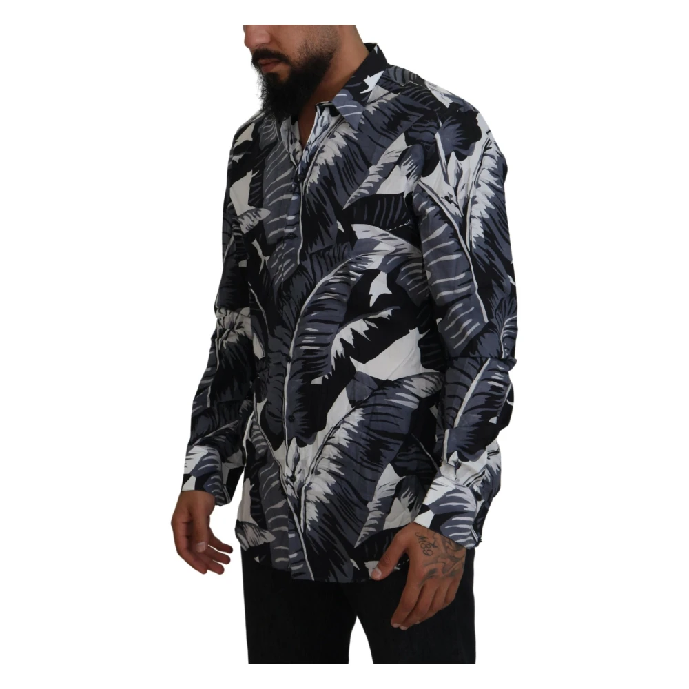 Dolce & Gabbana Multicolor Bananenbladprint Casual Overhemd Blue Heren