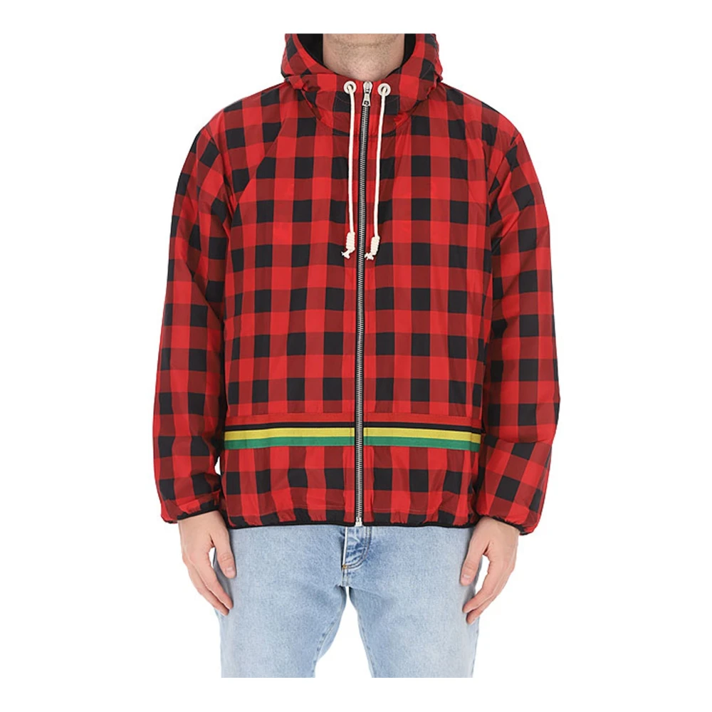 Palm Angels Geruite Windbreaker Jas met Trekkoord Capuchon Red Heren