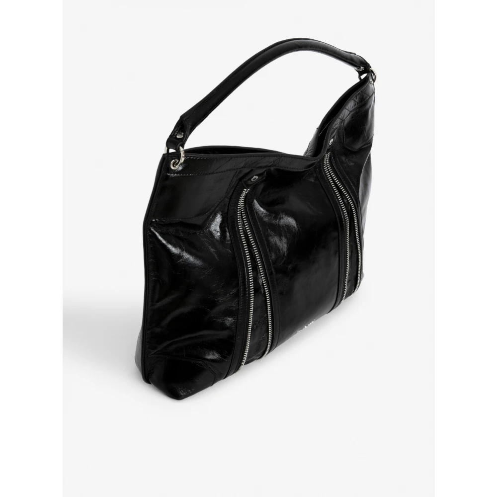 Zadig & Voltaire Zwarte leren hobo tas met vintage effect Black Dames