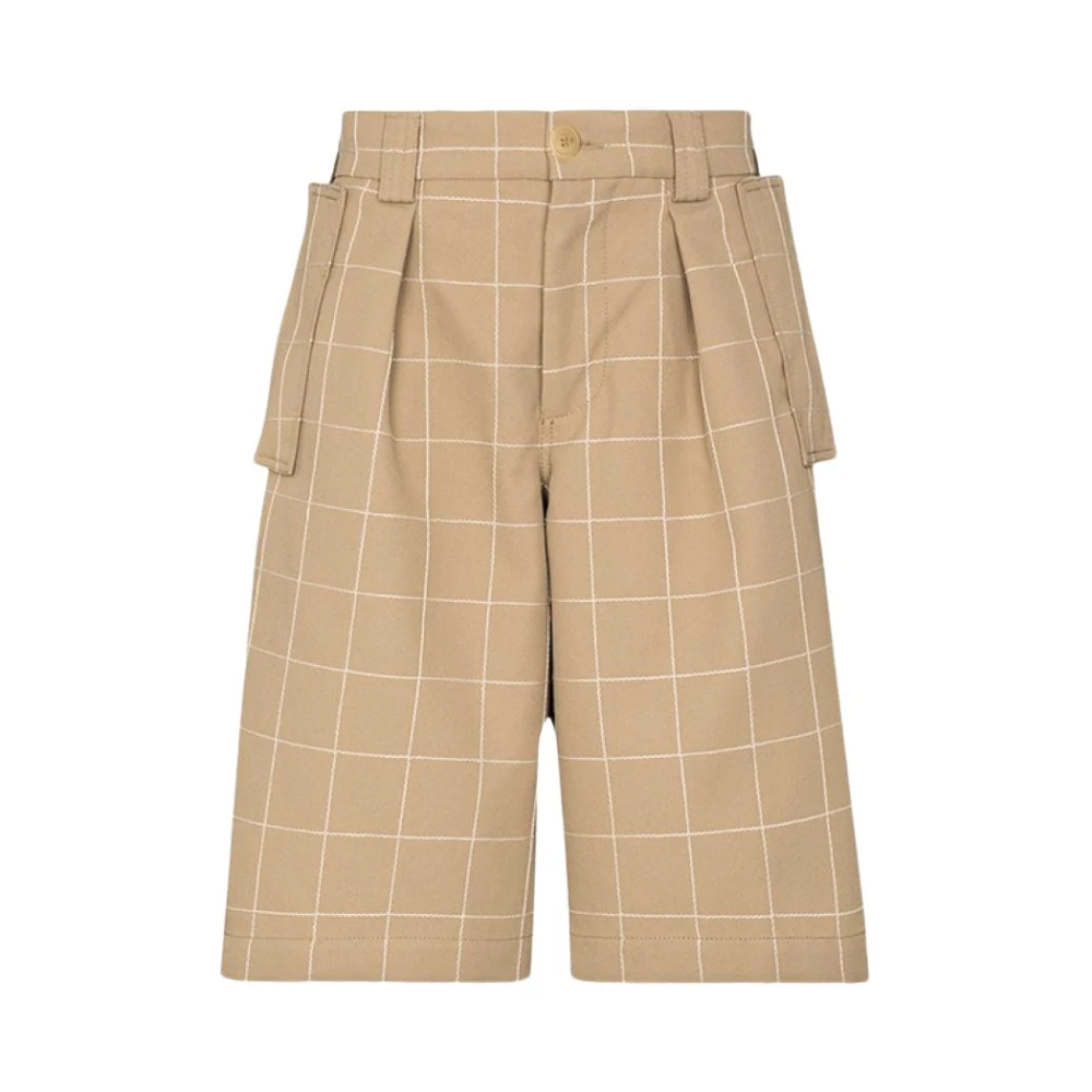 Jacquemus Återvunnen Tyg Broderade Rutiga Shorts Brown, Herr