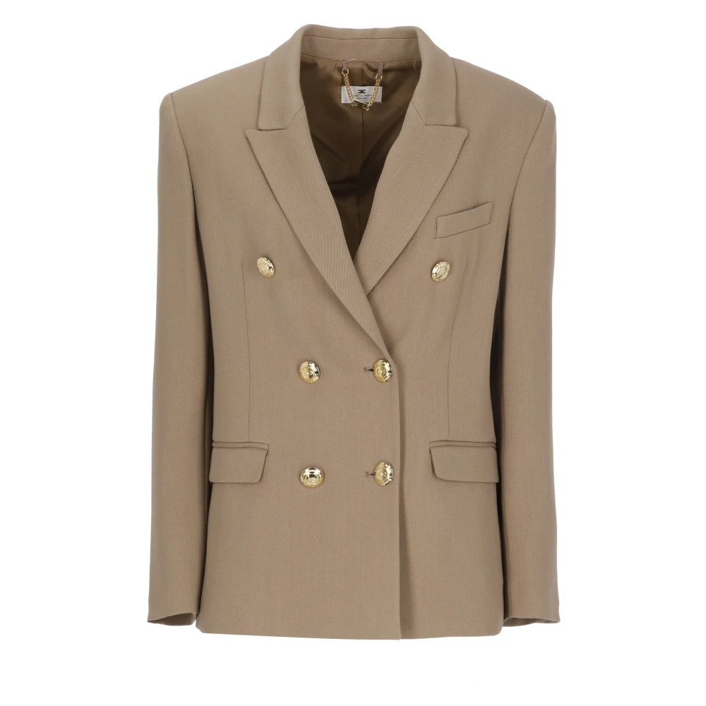 Elisabetta Franchi Women's Brown Blazers, Xs, Double-Breasted Button Blazer