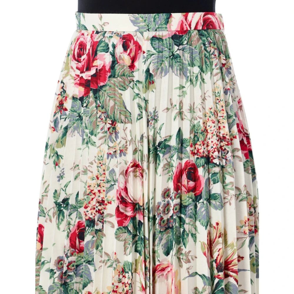 Junya Watanabe Bloemen Geplooide Midi Rok Off Whte roze Multicolor Dames