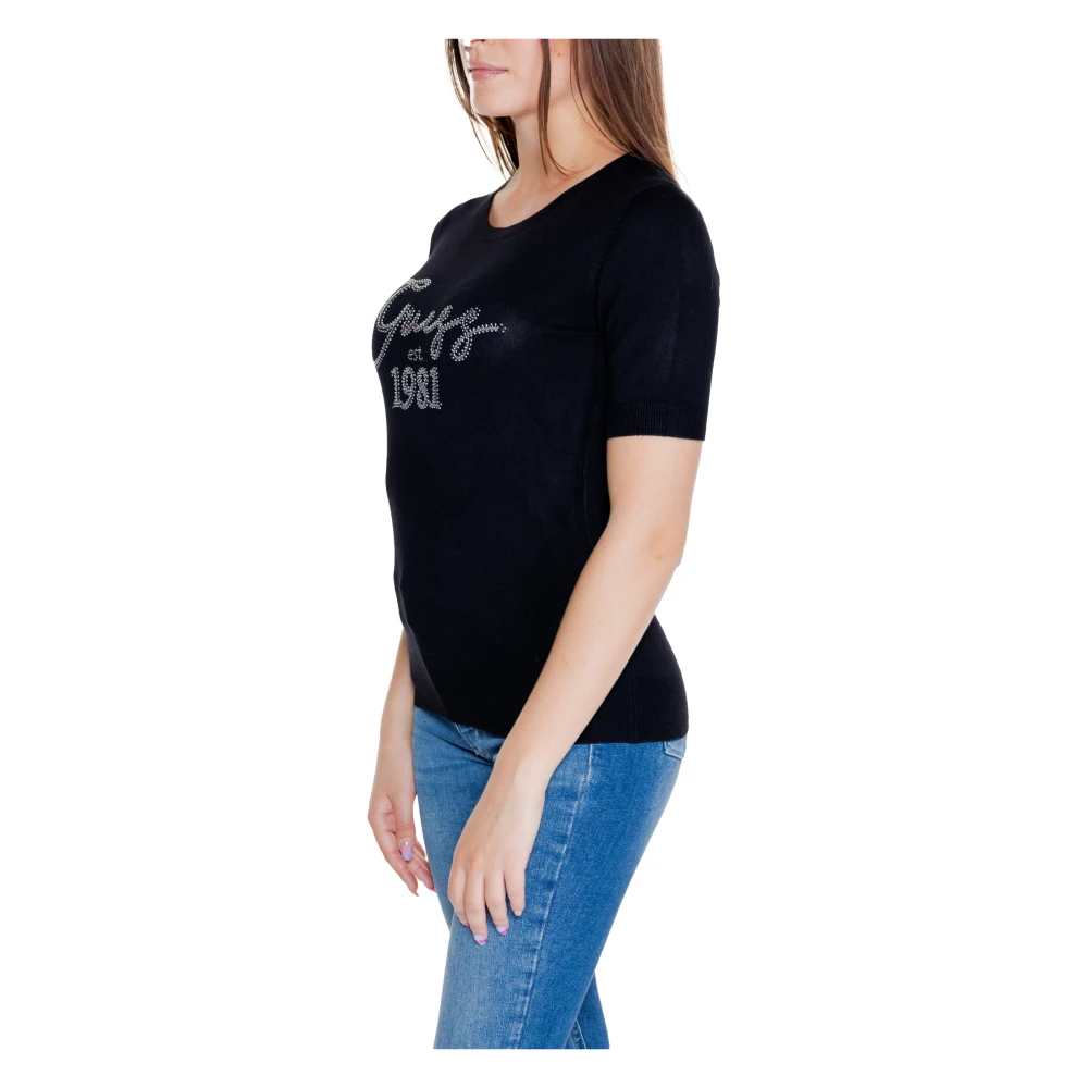 Guess Zwart Bedrukt Kort T-shirt Black Dames