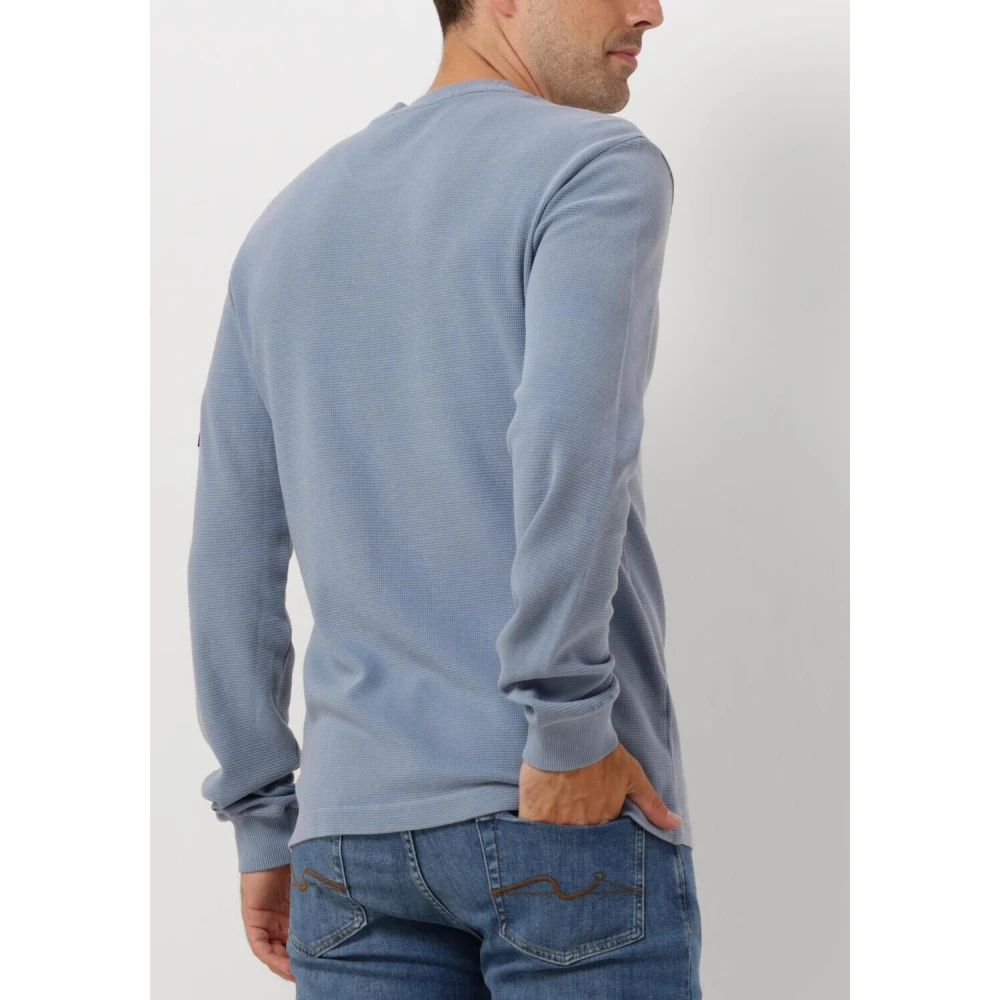 Calvin Klein Gewassen Badge Wafel Trui Blue Heren