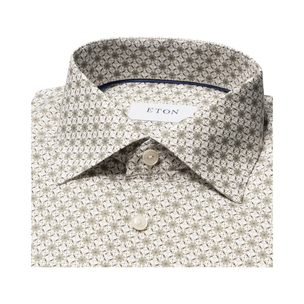 Eton Geometrische Handtekening Twill Shirt Print Beige Heren