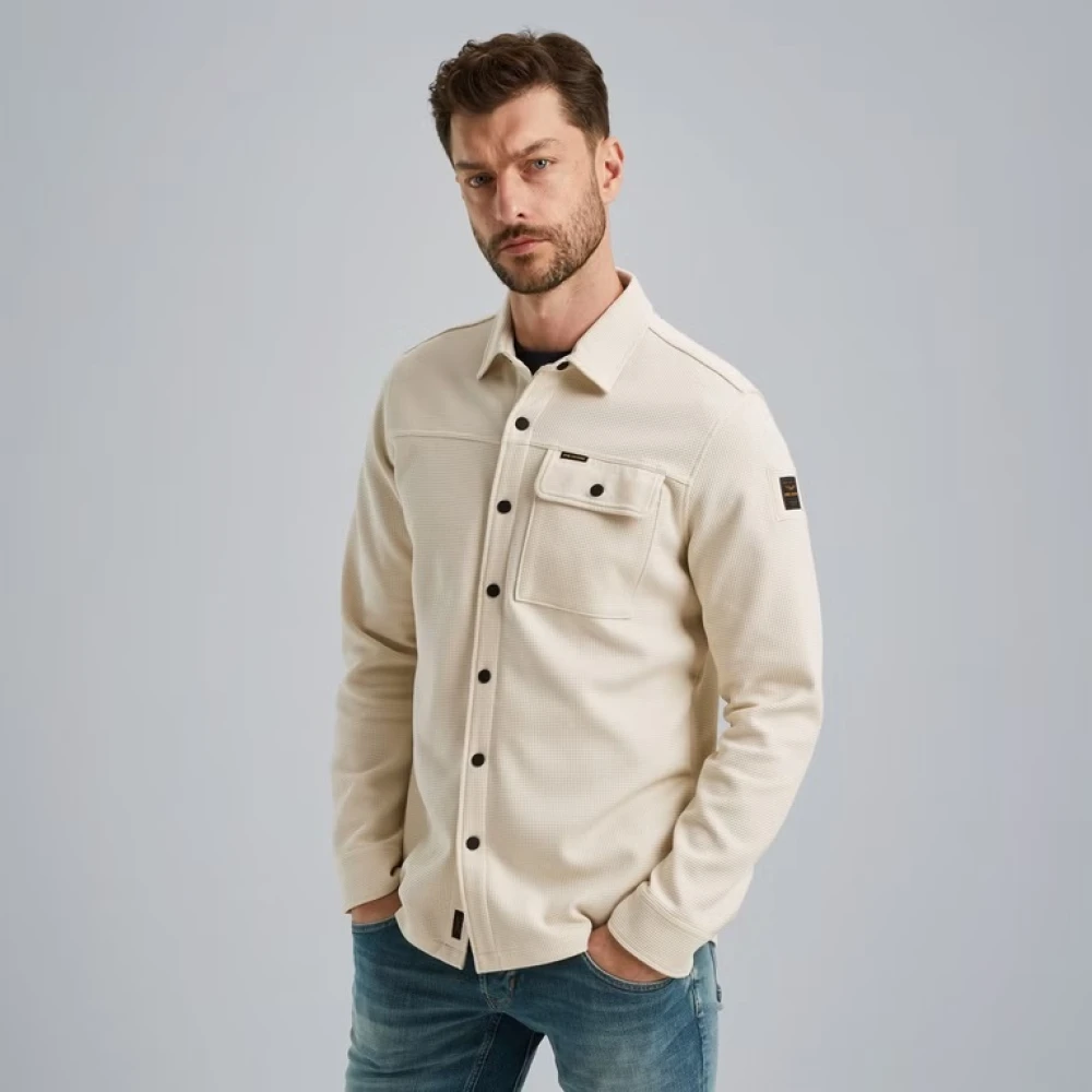PME Legend Wafel Dubbelzijdig Jersey Overhemd Jas Beige Heren