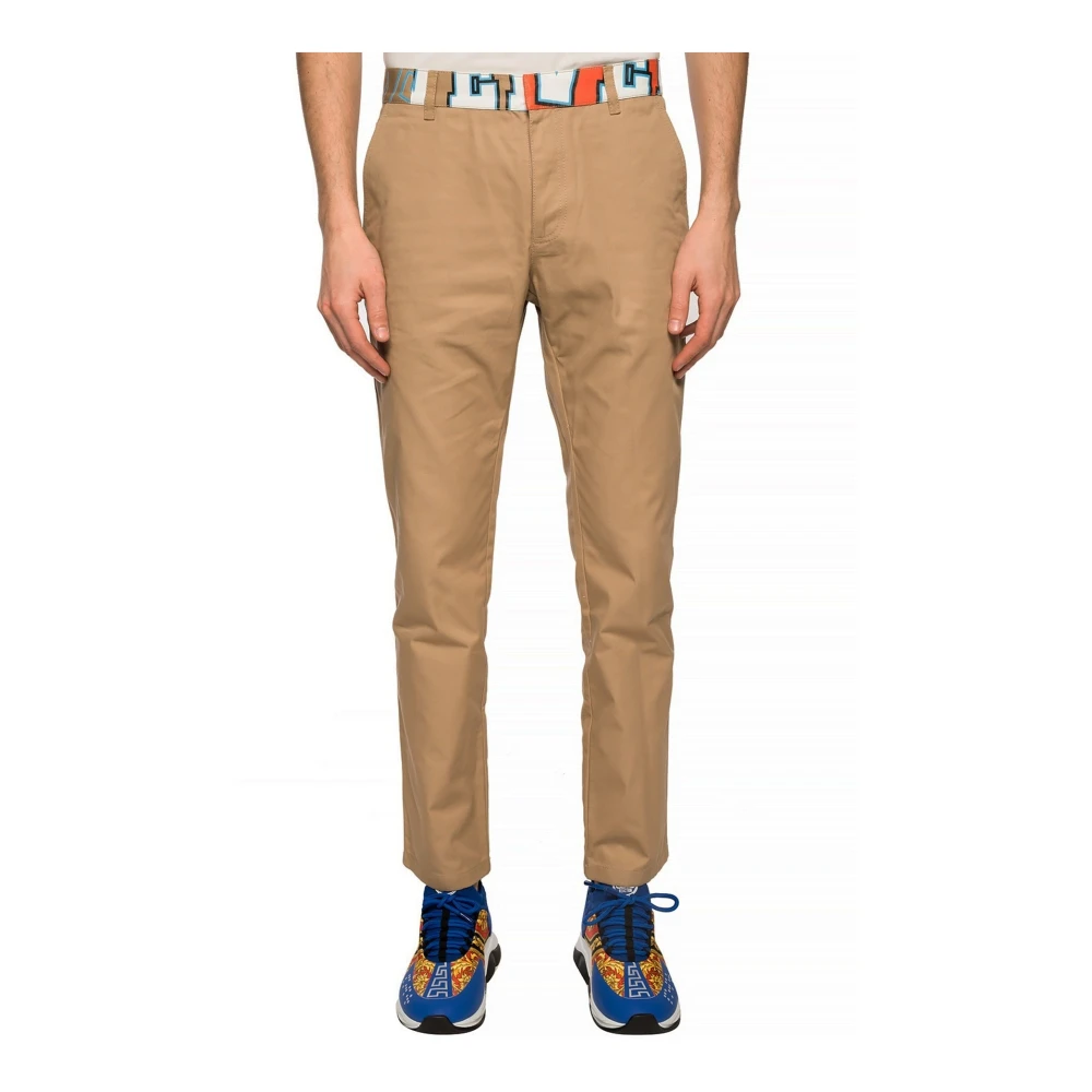 Versace Samenstelling Chino Broek Katoen Logo Beige Heren