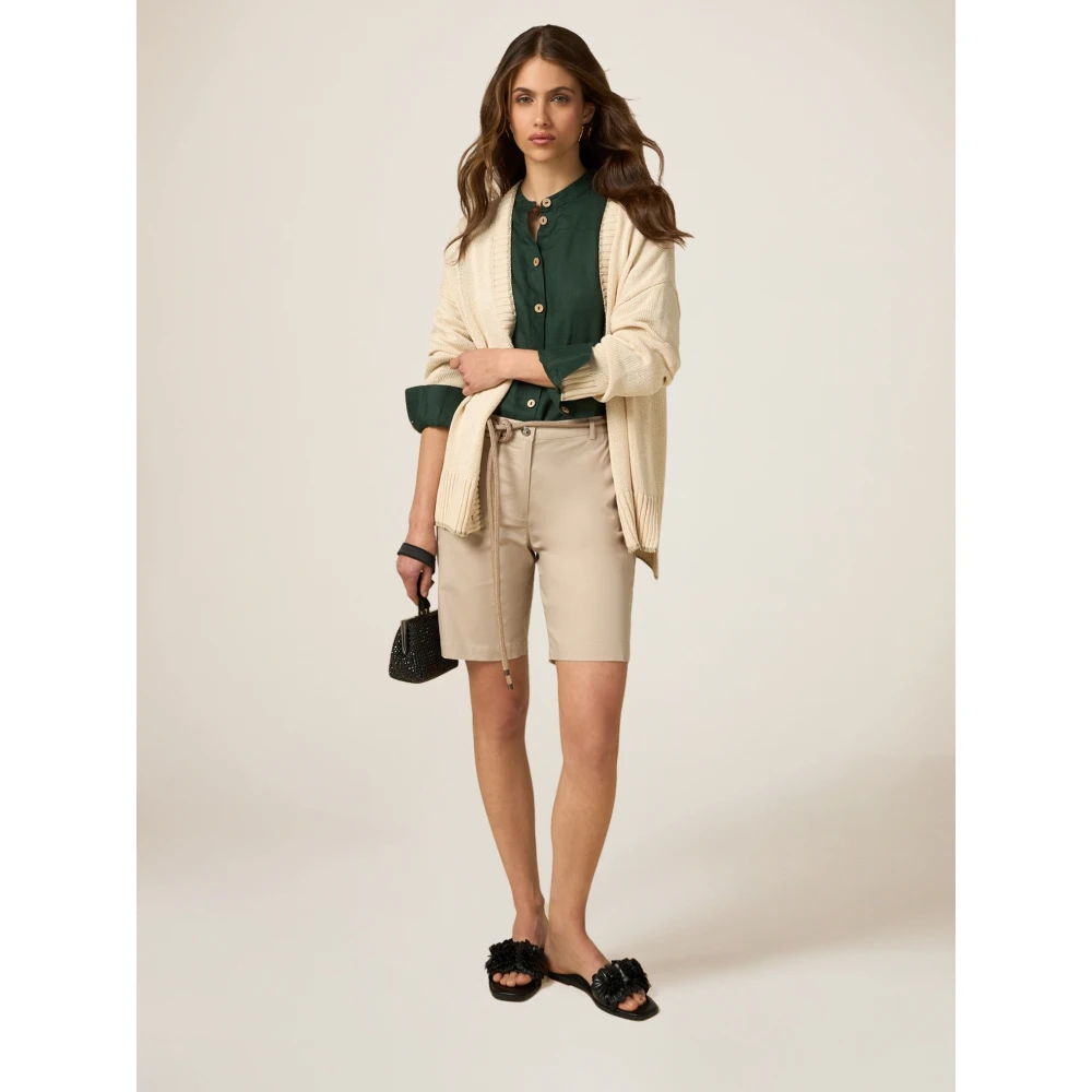 Oltre Katoenen Stretch Bermuda Shorts Beige Dames