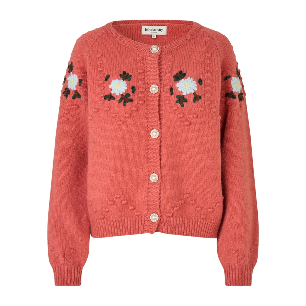 Lollys Laundry Women's Pink Floral Knit Cardigan Burned Rose - Cardigans - M - Knitwear
