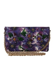 Purple Floral Leather Crystal Clutch Leather Purse