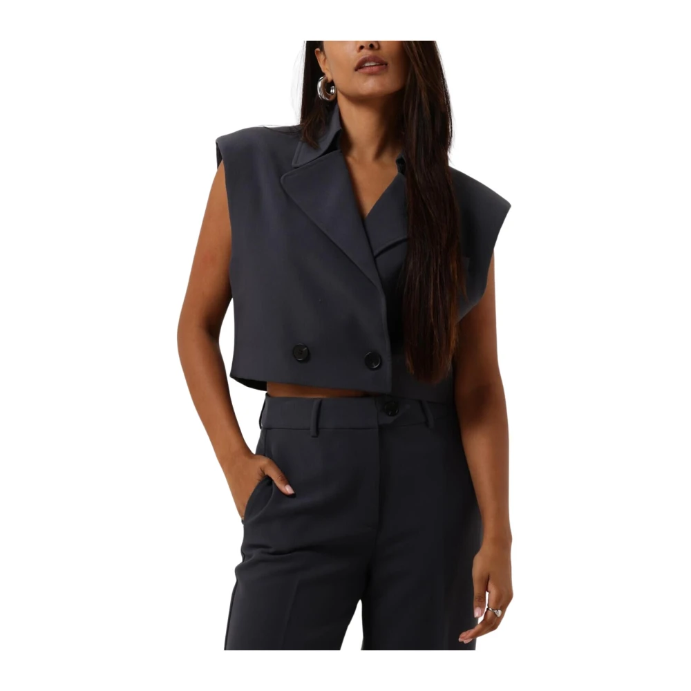 Co'Couture Blauwe Crop Waistcoat Elegant Veelzijdig Blue Dames