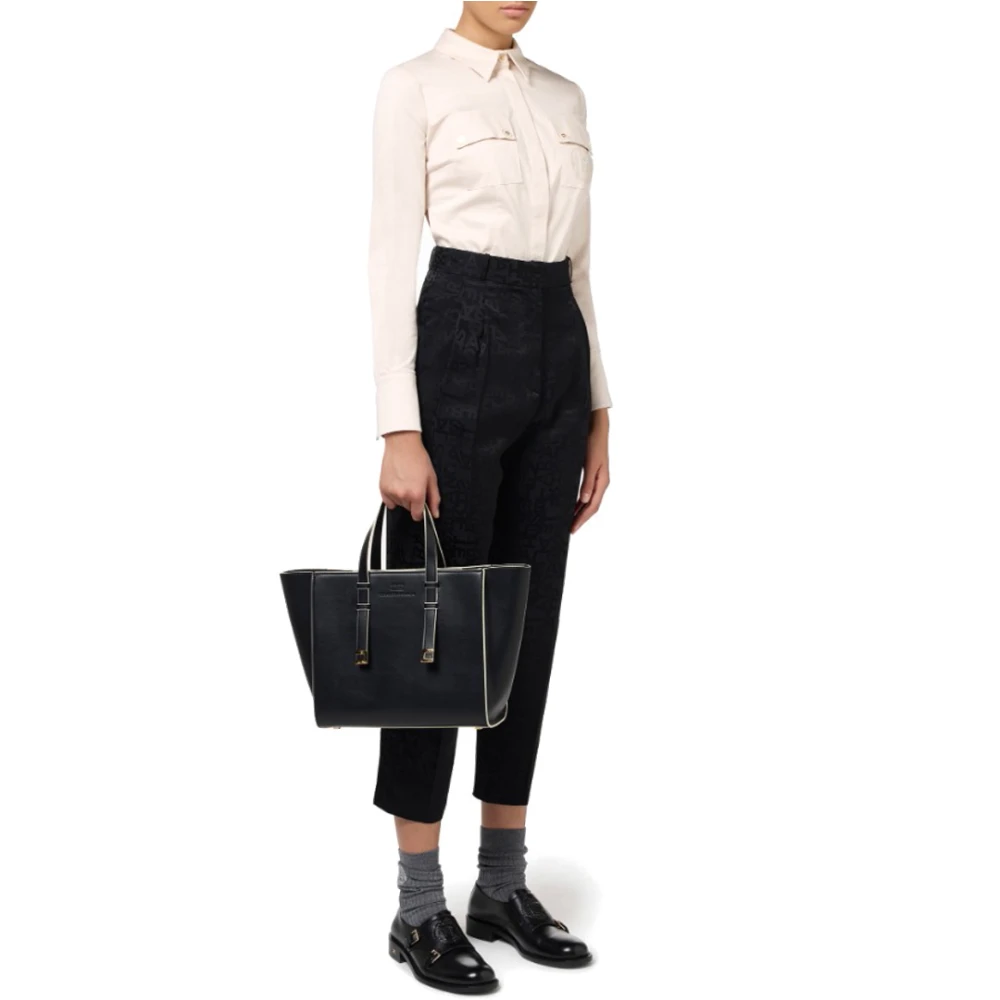 Elisabetta Franchi Jacquard Lettering Straight Broek Black Dames