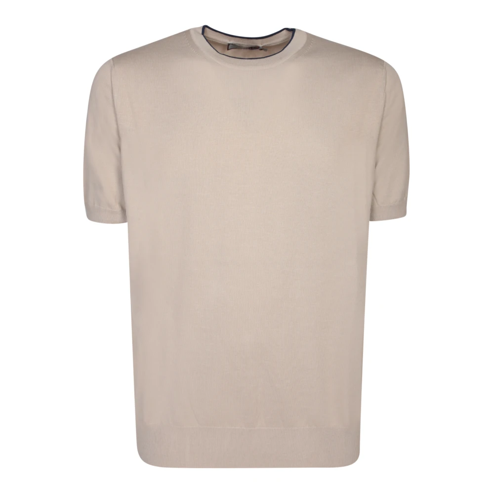 Canali Katoenen T-Shirt met Contrasterende Randen Beige Heren
