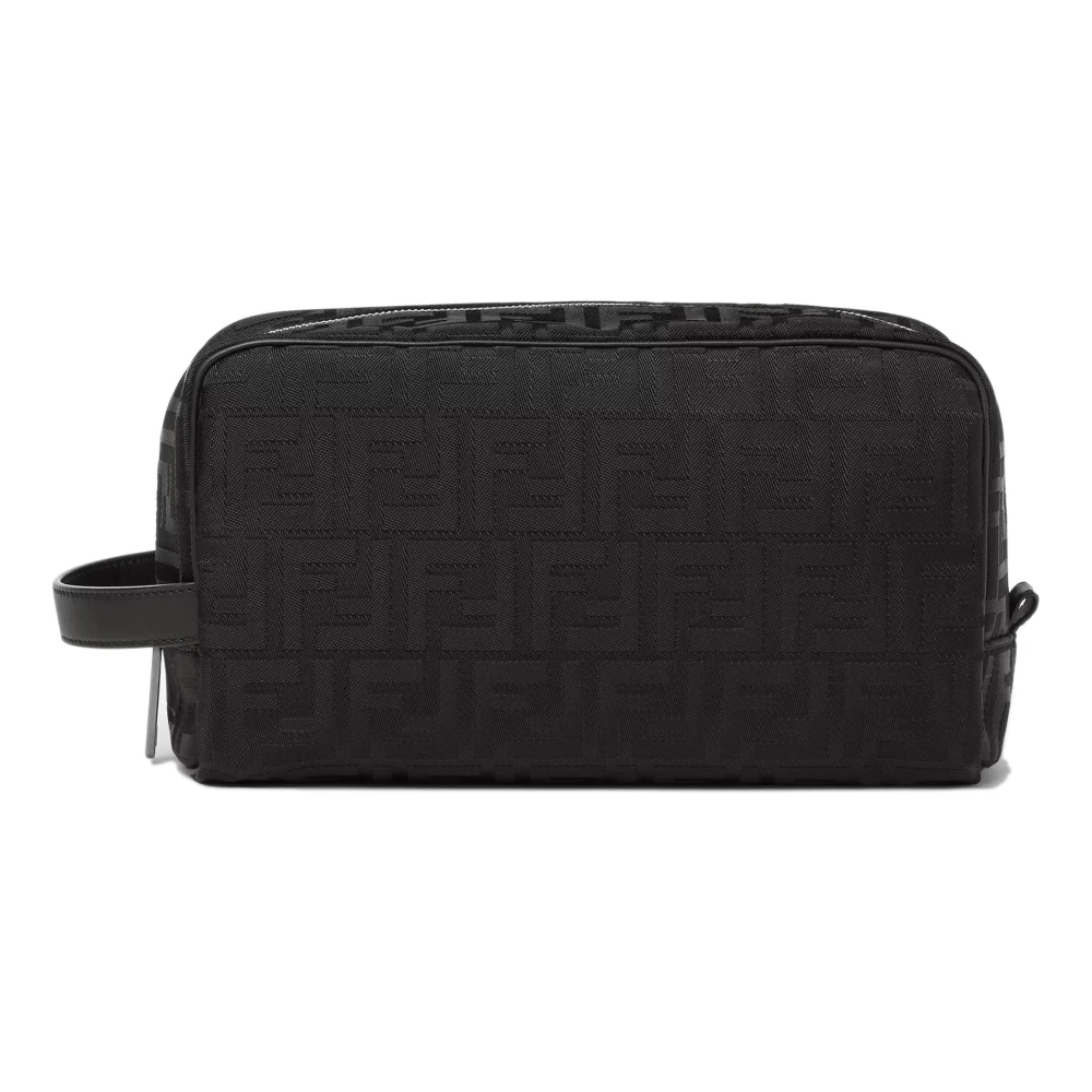 Fendi Mannelijk Zwart Tassen Heren, One Size, Leer, Ff Toilettas Medium
