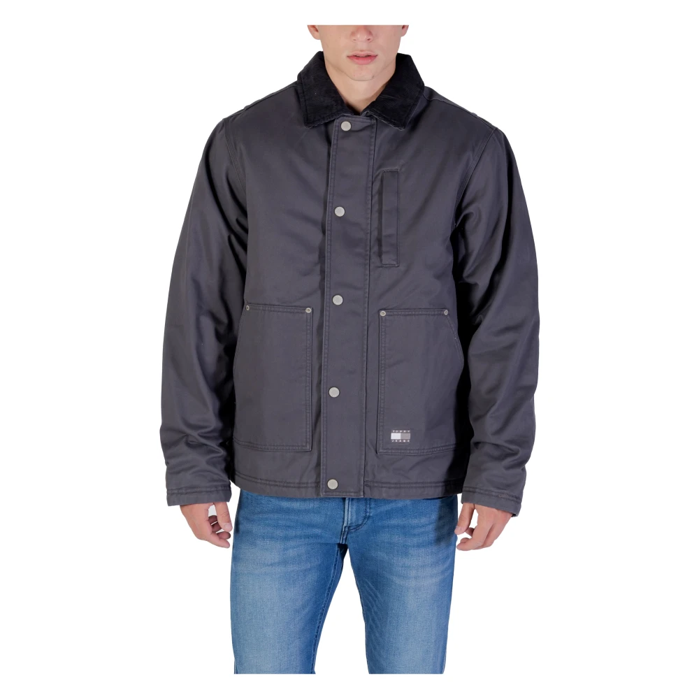 Tommy Jeans , Winter Jackets, Male, Gray, M, Cotton Chore Jacket With Corduroy Collar