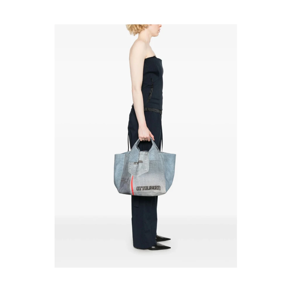 Ottolinger Indigo Blauwe Tote Tas met Logo Print Blue Dames