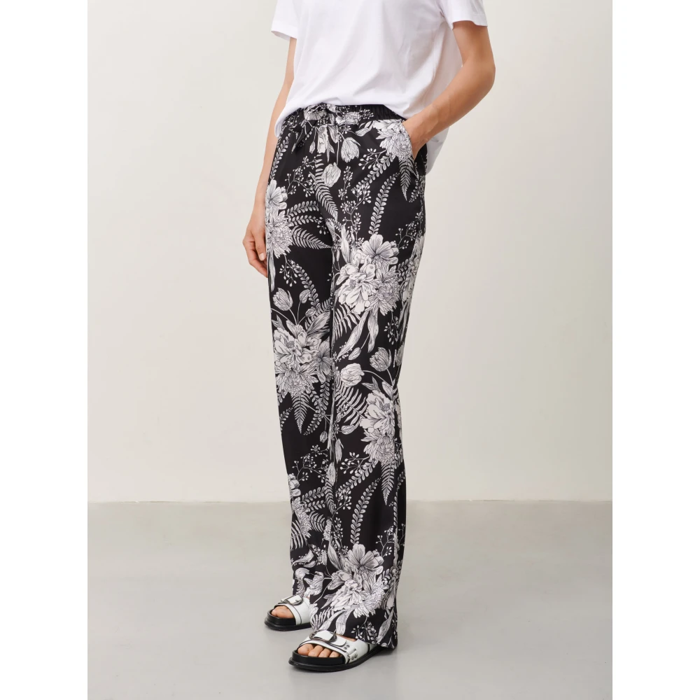 Jane Lushka Bloemen Wijde Pijp Broek Black Dames