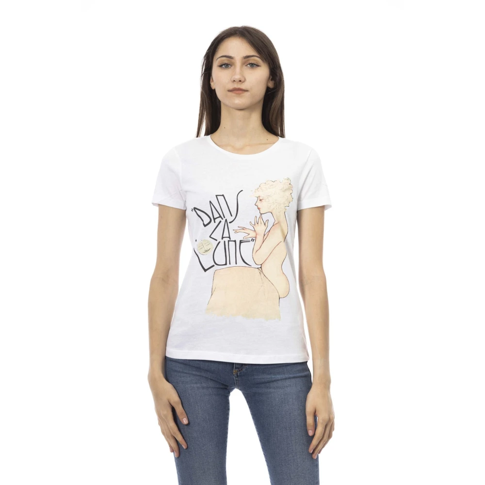 Trussardi Women's White T-Shirts, 2XL, Casual Short Sleeve Round Neck T-Shirt