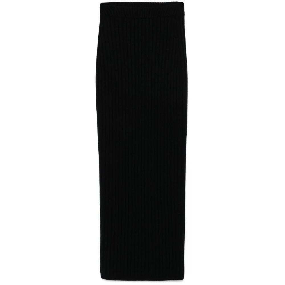 Max Mara Zwarte Geribbelde Gebreide Pencilrok Black Dames