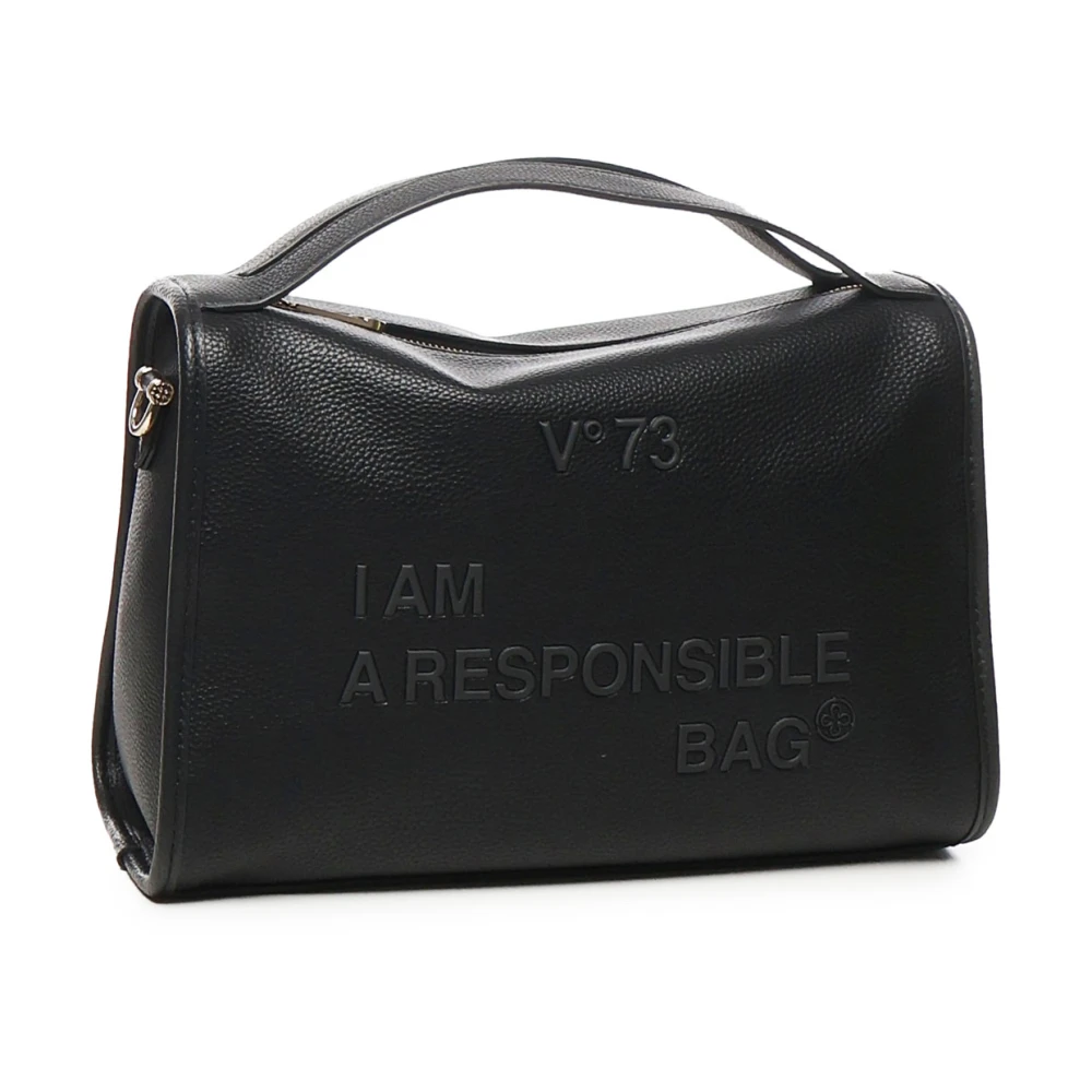 V73 Zwarte Schoudertas met Logo en Handvat Black Dames