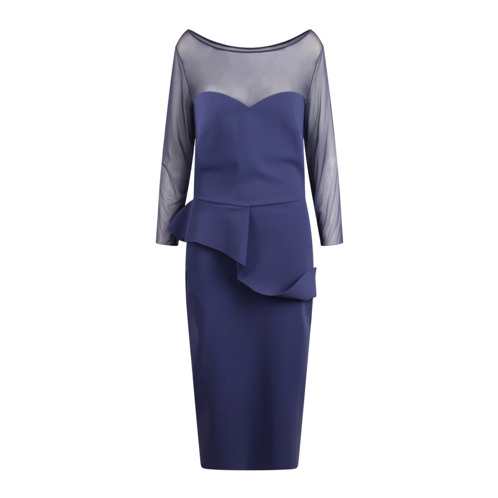 Chiara Boni Blauwe Mesh Inzet Midi Jurk Blue Dames