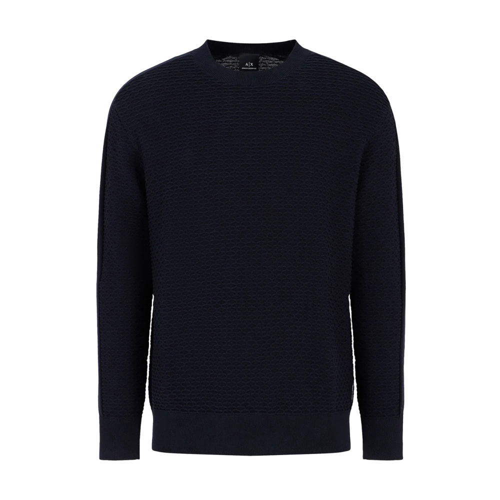 Emporio Armani Blauwe Sweater Basic Ronde Hals Blue Heren