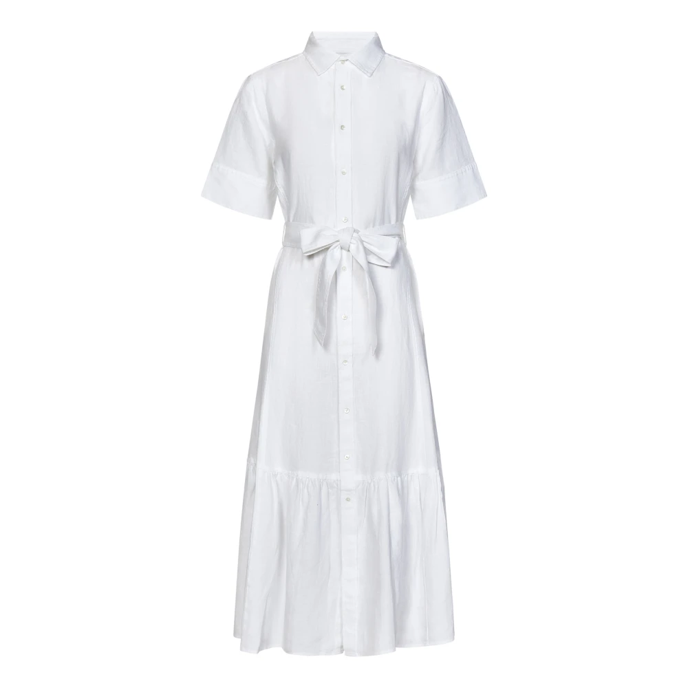 Polo Ralph Lauren Vit Linneskjortklänning med Bälte White, Dam