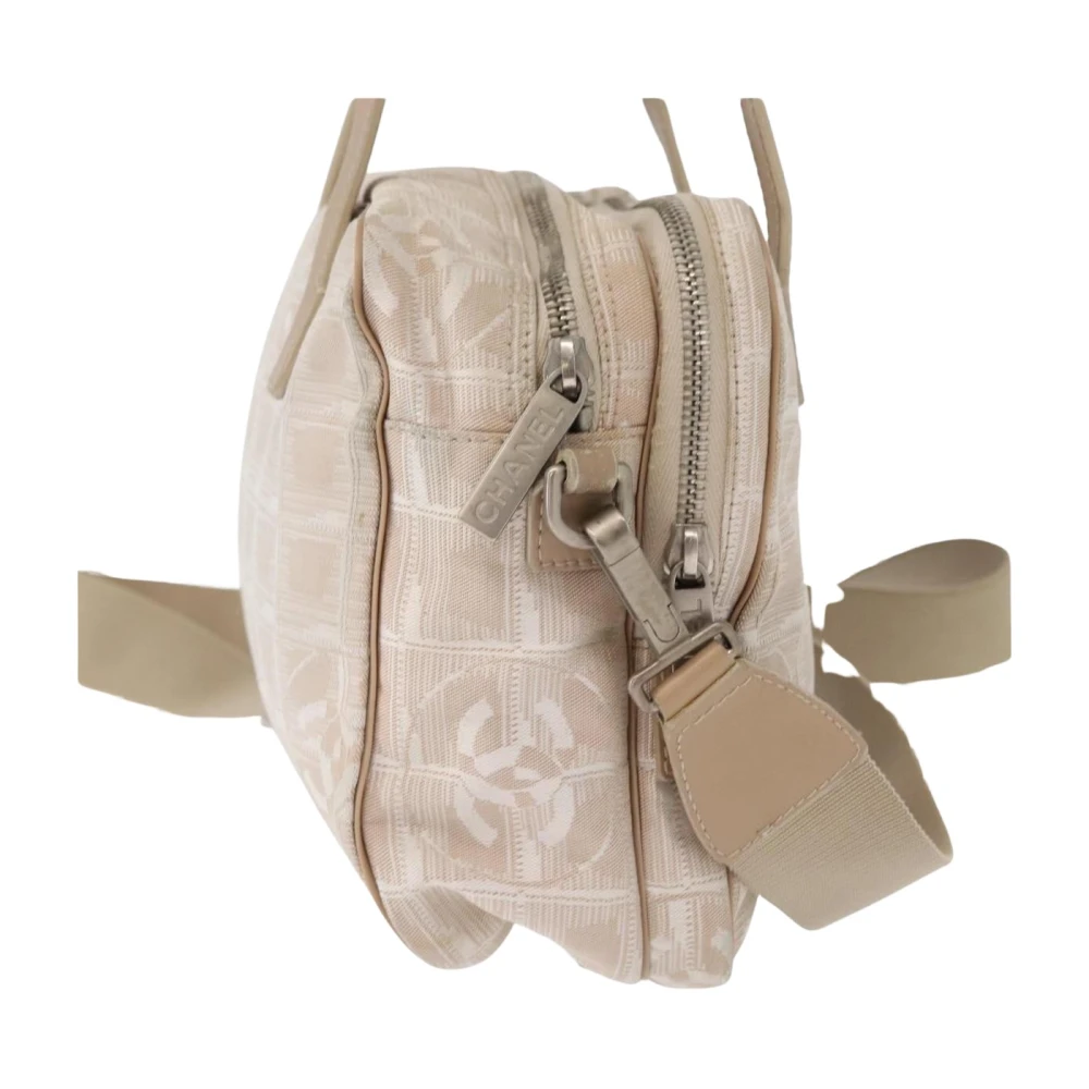 Chanel Vintage Women's Beige Pre-Owned Vintage Leather Trimmed Fabric Tote Bag