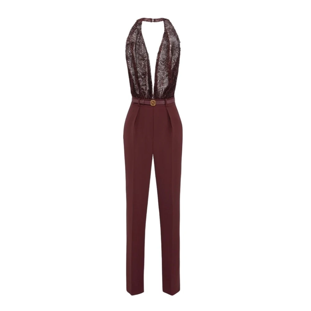 Elisabetta Franchi Rode Broek met Geborduurde Top Red Dames