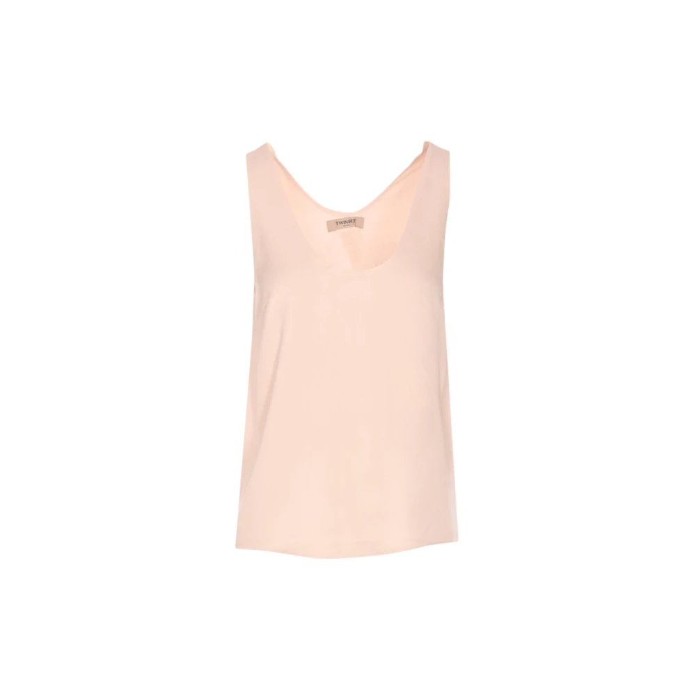 Twinset Women's Pink Sleeveless Tops, Xl, Satin Wide Shoulder Top