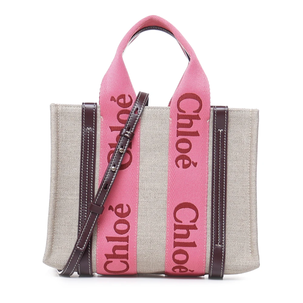 Chloé Canvas Tote Tas met Geborduurd Logo Tape Pink Dames