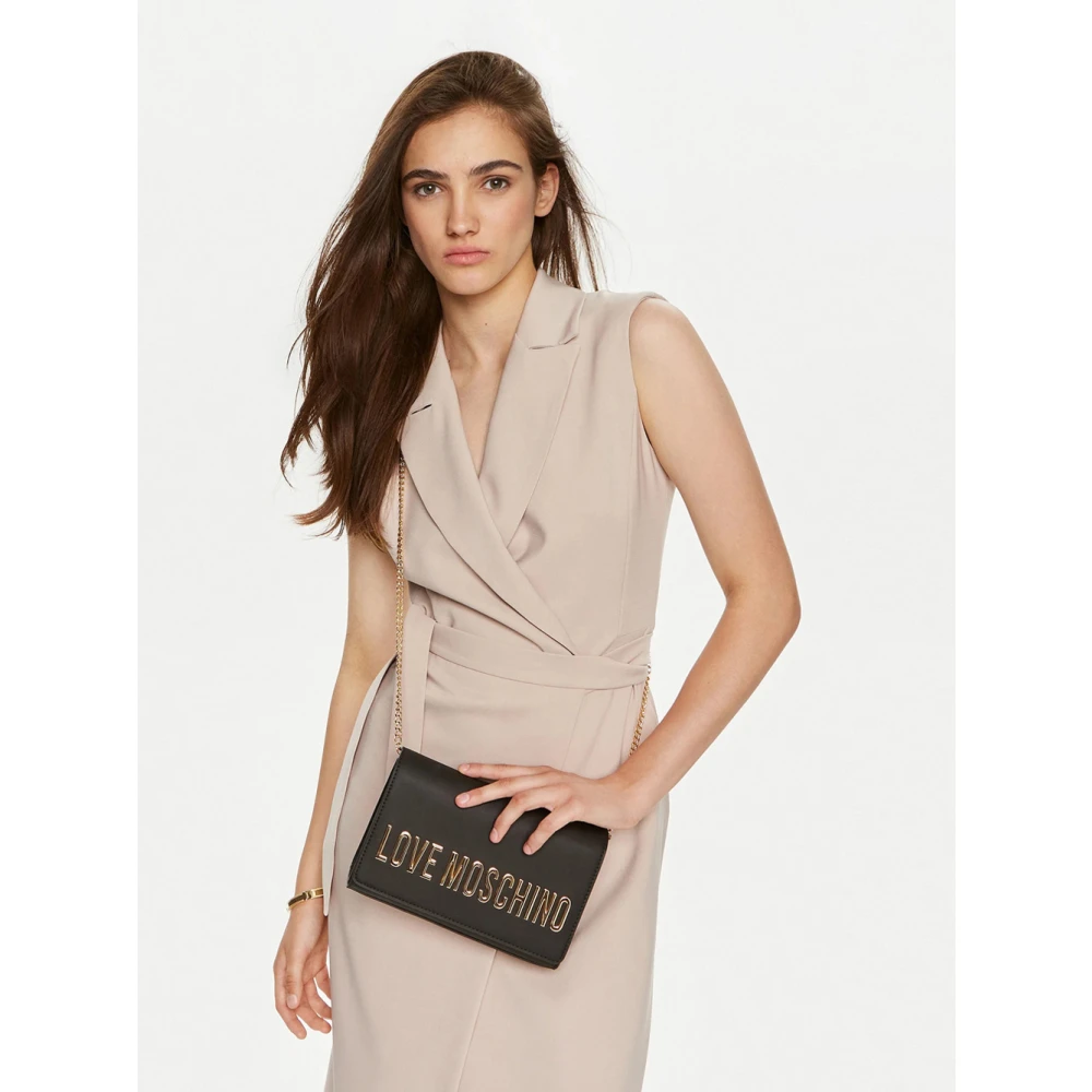 Love Moschino Zwarte Schoudertas met Logoketting Black Dames