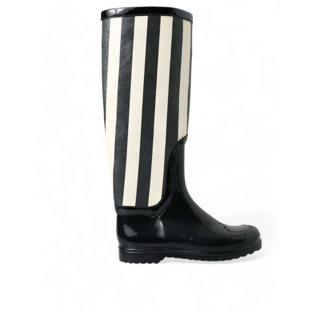 Dolce & Gabbana , Wellies, Female, Multicolor, 2 Uk, Black And White Striped Knee High Boots