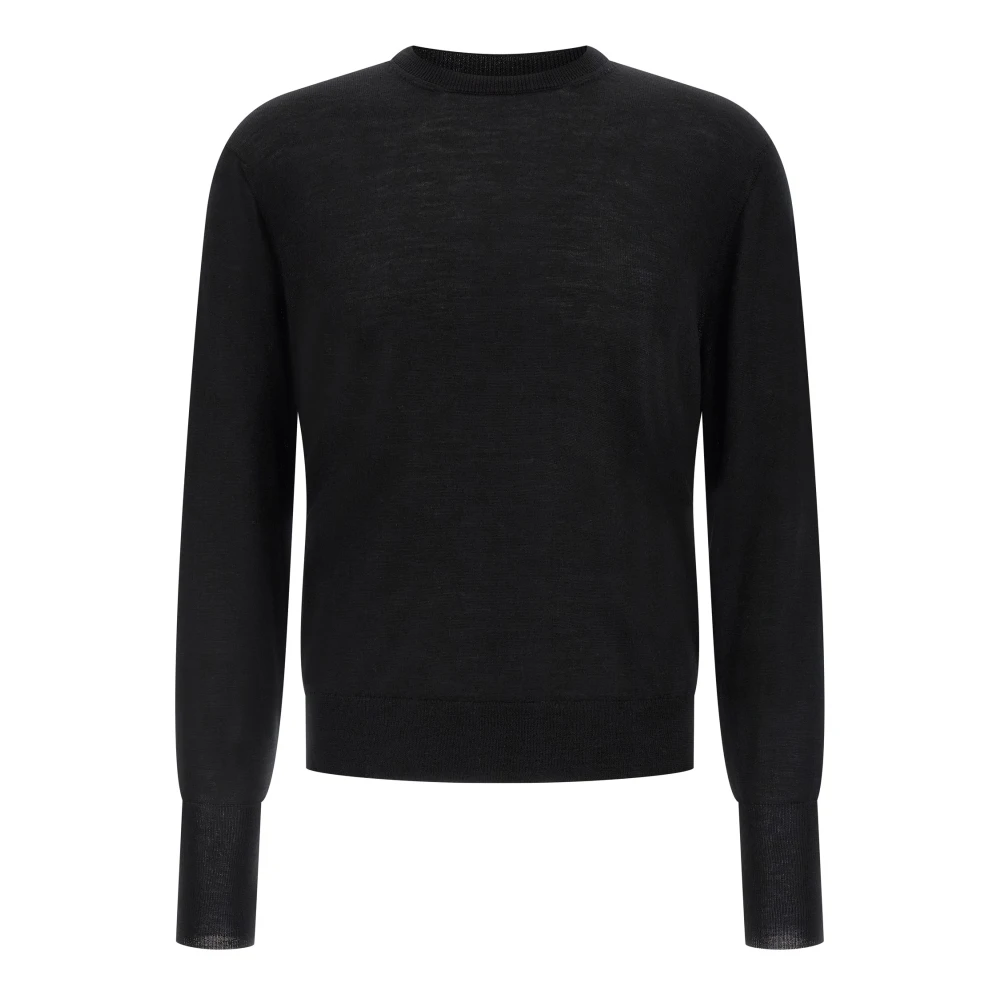 Ma'ry'ya Men's Black Round-Neck Knitwear, L, Round-Neck Fine Knit Jumper