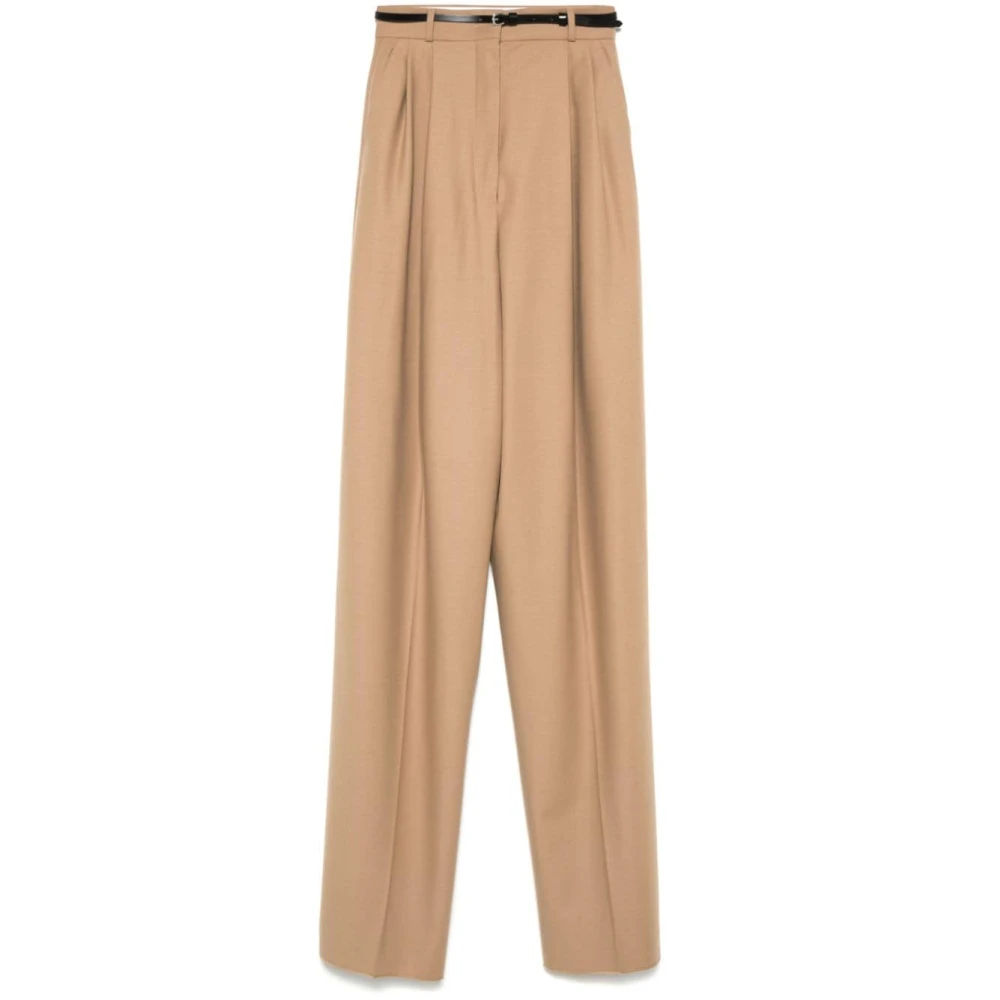 SPORTMAX Beige Wollen Blend Wijde Pijp Broek Beige Dames