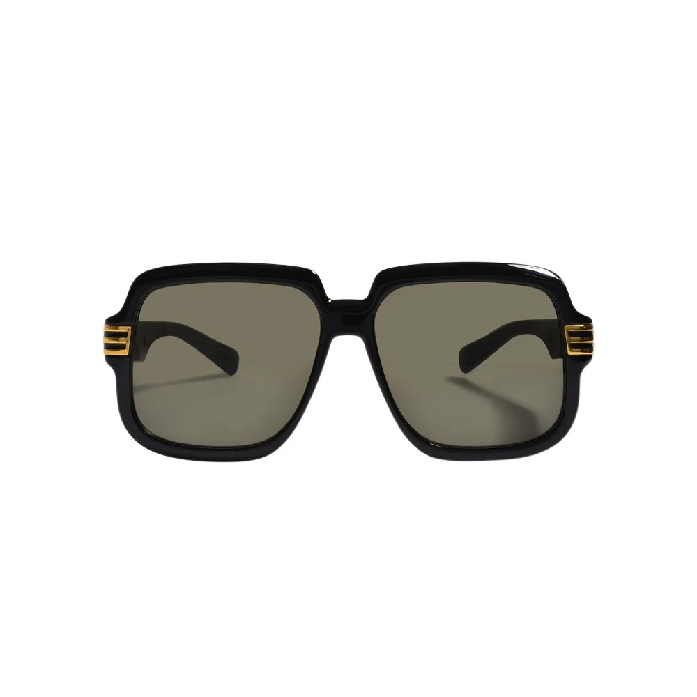 Gucci Retro Svarta Solglasögon med Guldtonade Detaljer Black, Herr