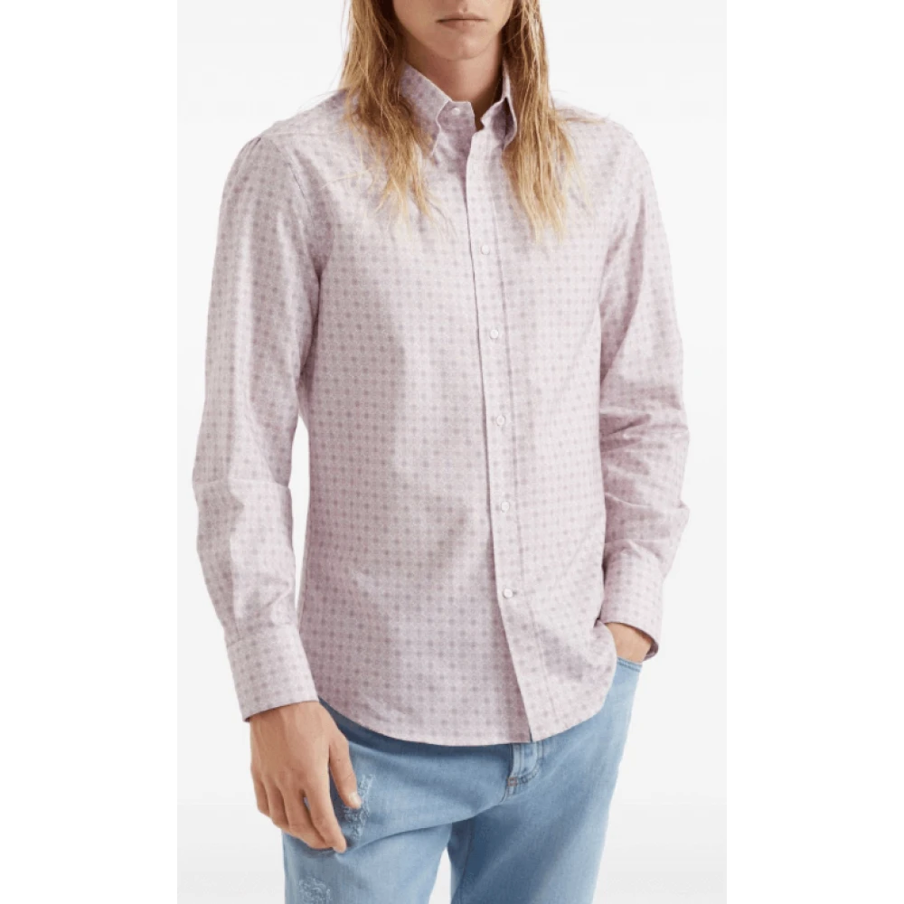 BRUNELLO CUCINELLI Abstract Patroon Katoenen Overhemd Pink Heren
