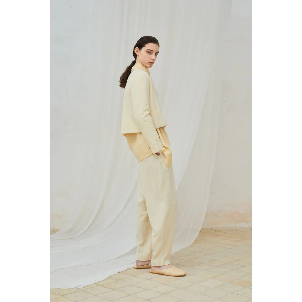 Cortana Yak Wol Hoge Taille Broek Beige Dames