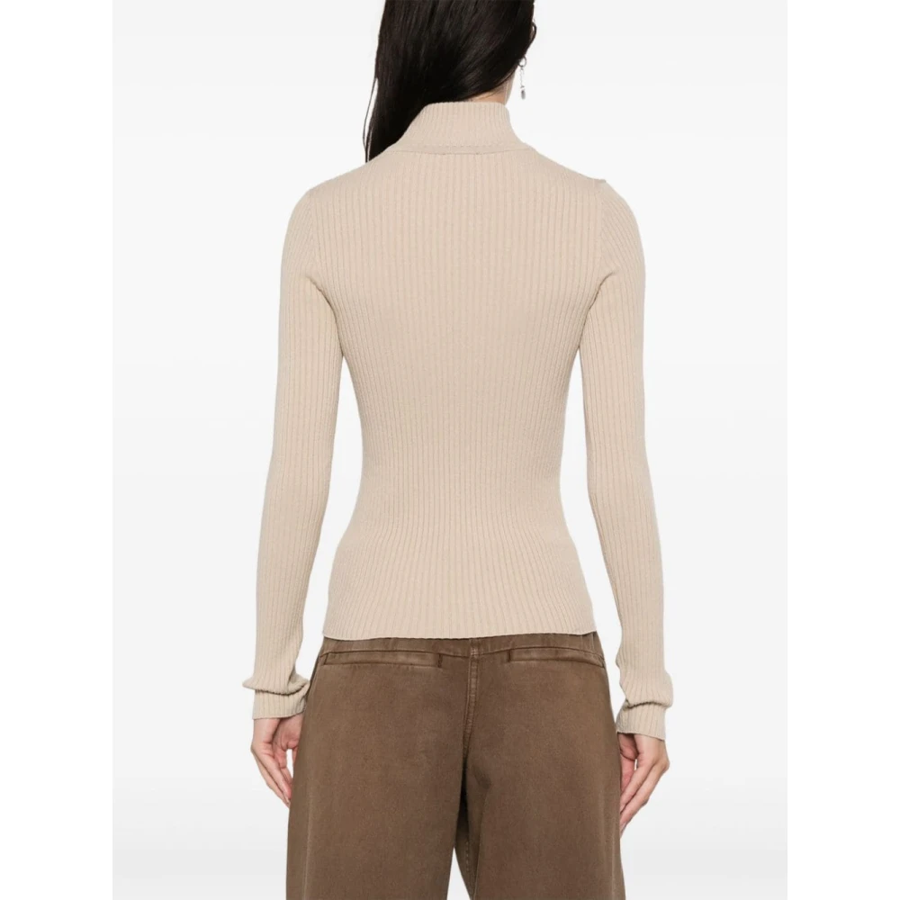 Courrèges Beige Ribgebreide Trui met Logopatch Beige Dames