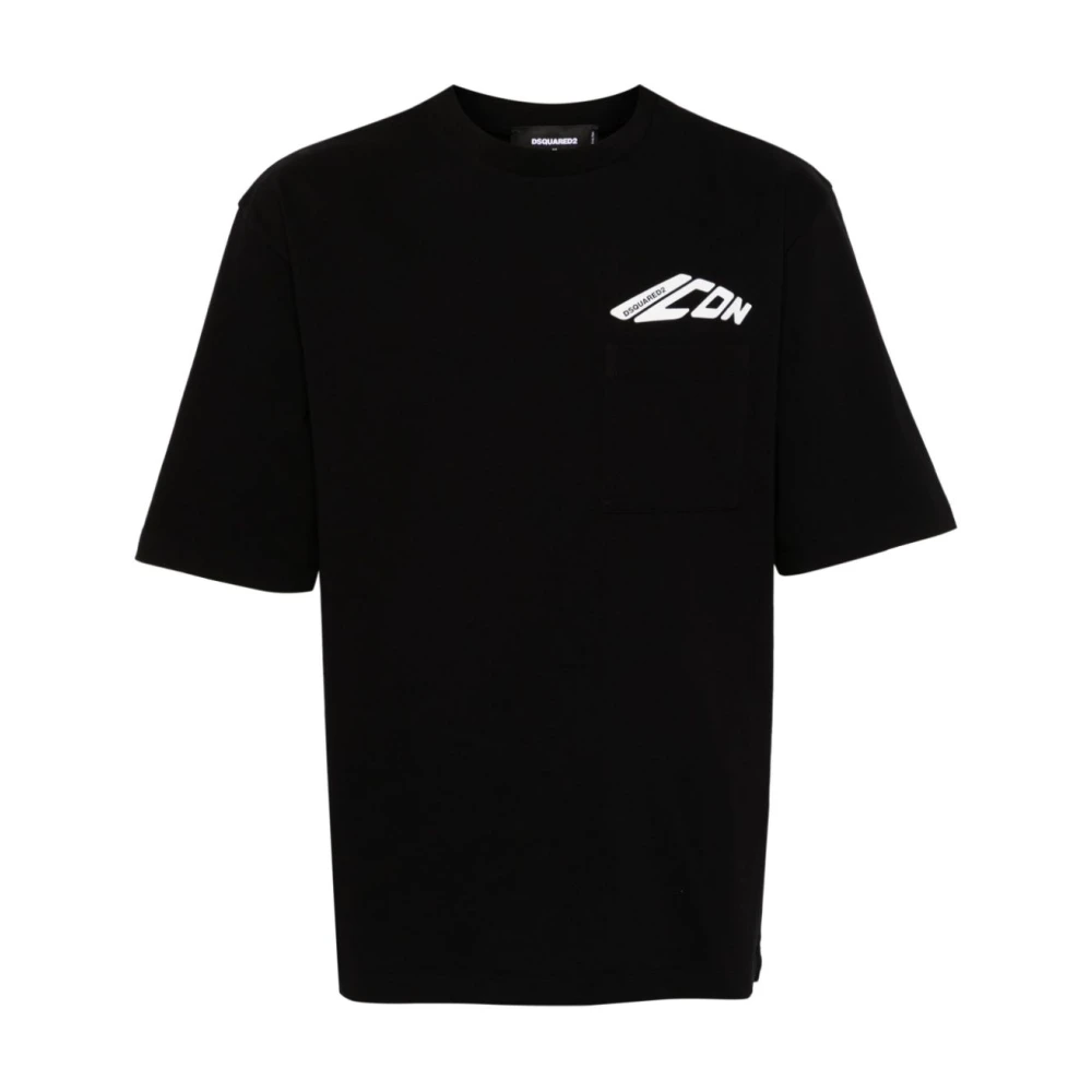 Dsquared2 Zwart Logo Katoenen T-shirt Polos Black Heren