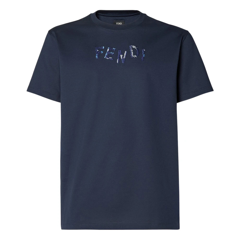 Fendi Men's Embroidered Cotton T-Shirt - Dark blue - X Large - Image 3