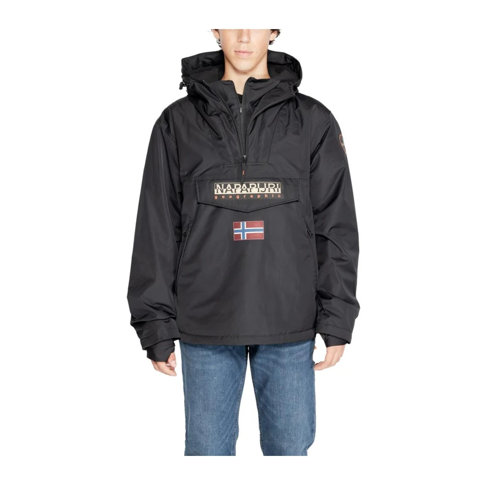 Napapijri Zwarte Polyesterjas Herfst Winter Collectie Black Heren