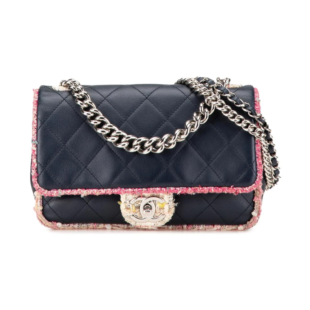 Chanel Vintage Women's Blue Pre-Owned Chanel Quilted Tweed Messenger Bag