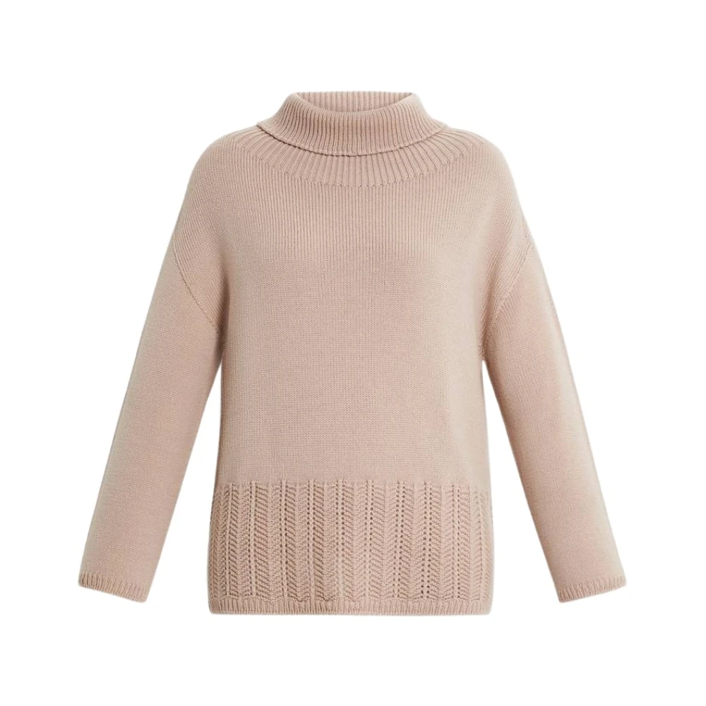 Marina Rinaldi Elegante Wollen Gebreide Funnelneck Trui Beige Dames