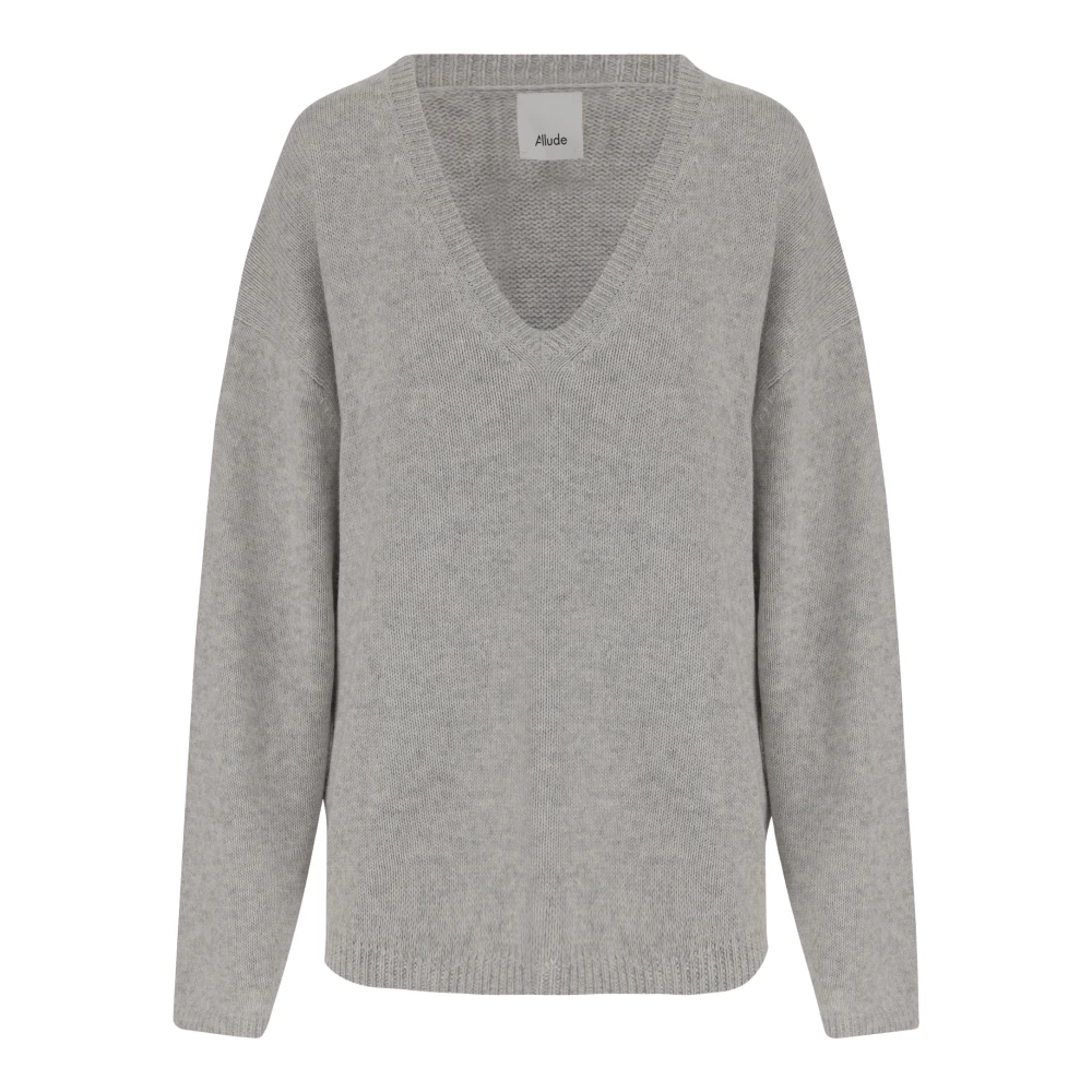 Allude Grijze V-hals Gebreide Trui Sweater Gray Dames