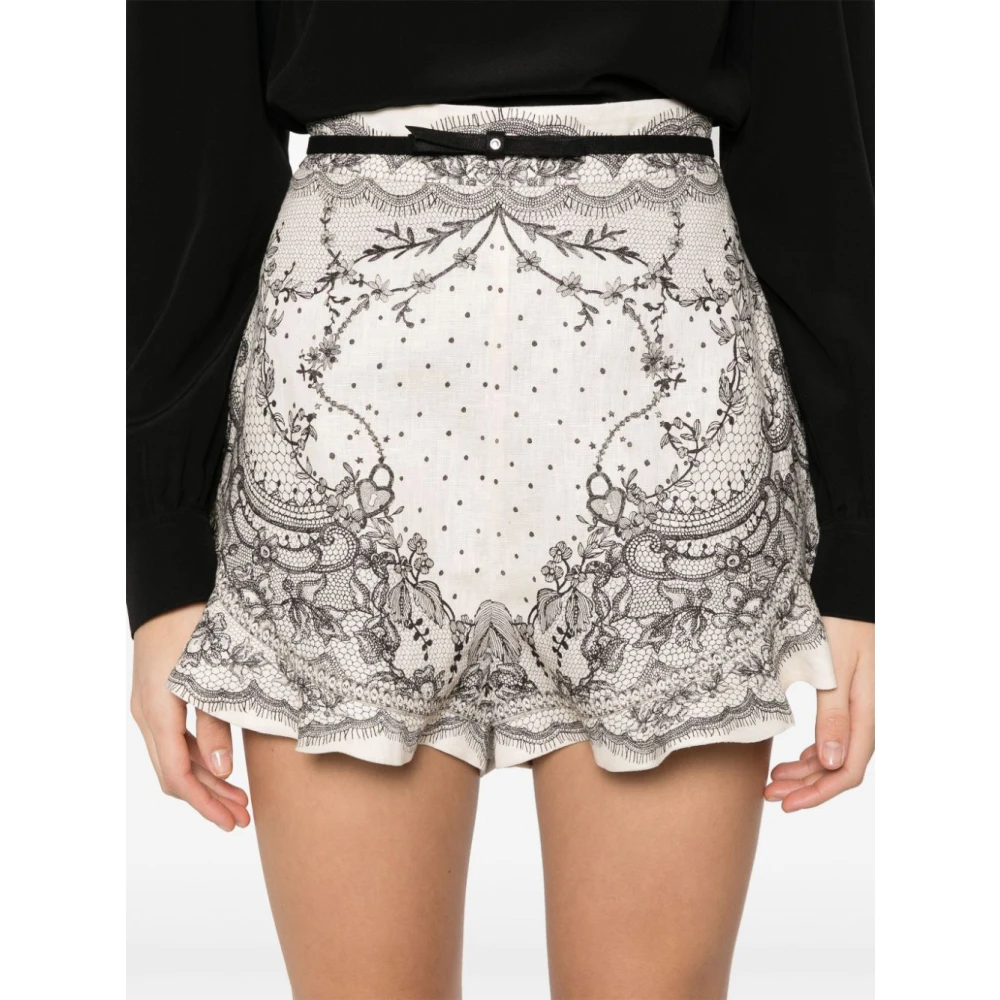 Zimmermann Witte Shorts met Grafische Print en Gerimpelde Details White Dames