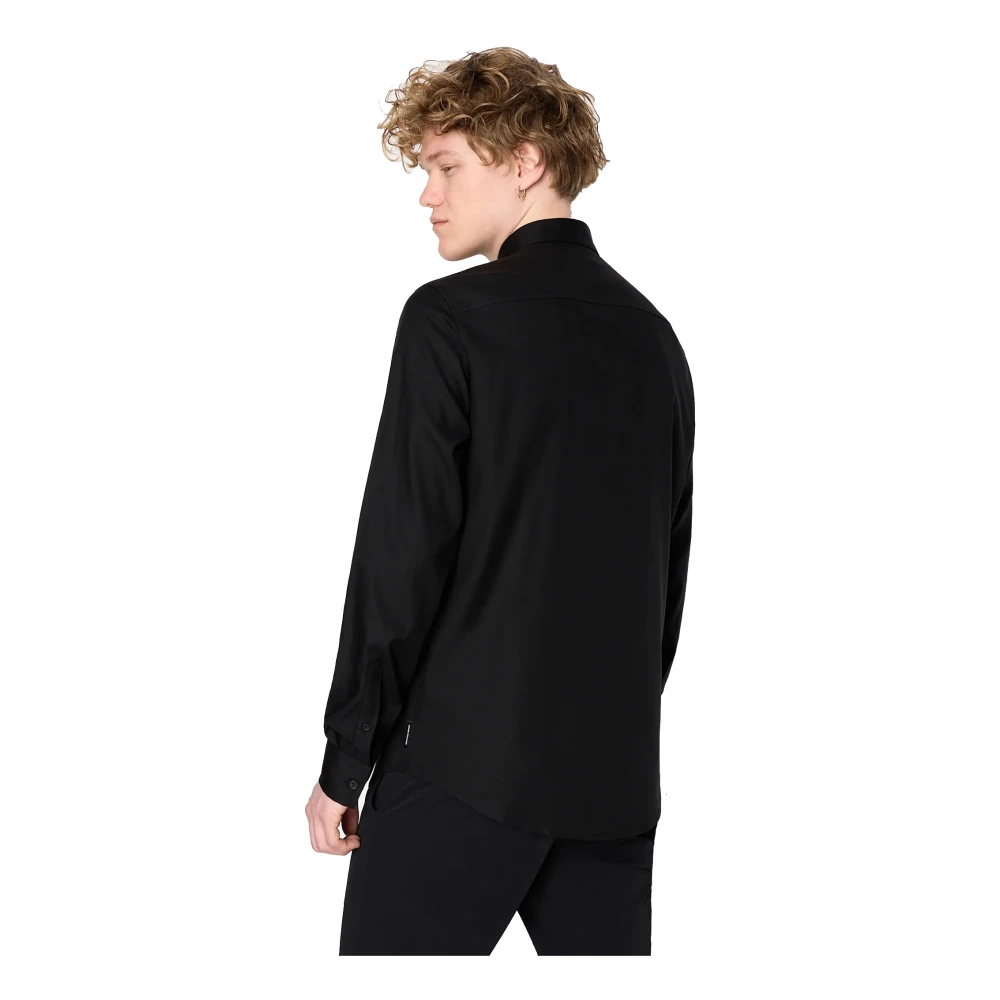 Armani Exchange Klassieke Zwarte Katoenen Satijnen Overhemd Black Heren