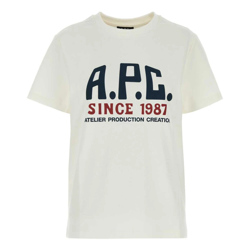 A.p.c. Witte Crew Neck T-shirt Front Print White Heren